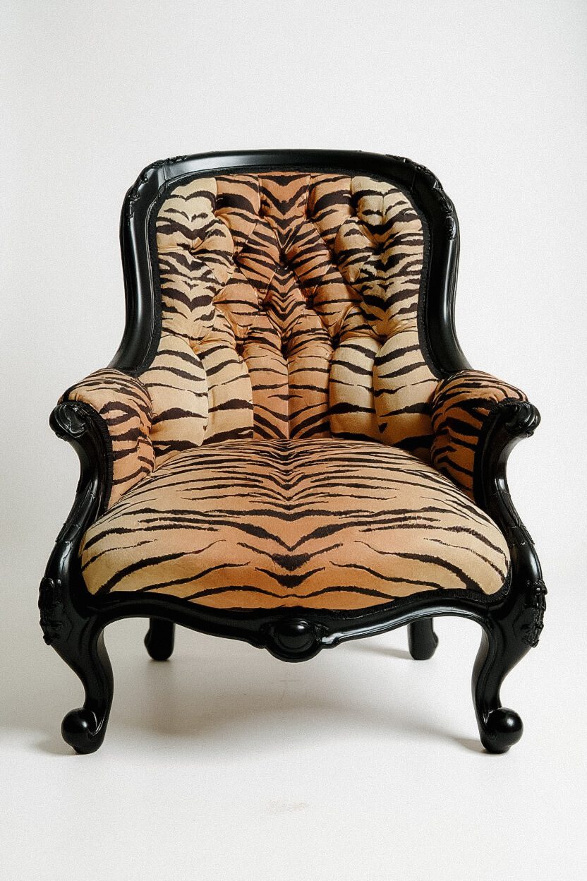 Antique Victorian Chair Reupholstery – Tiger Print Fabric