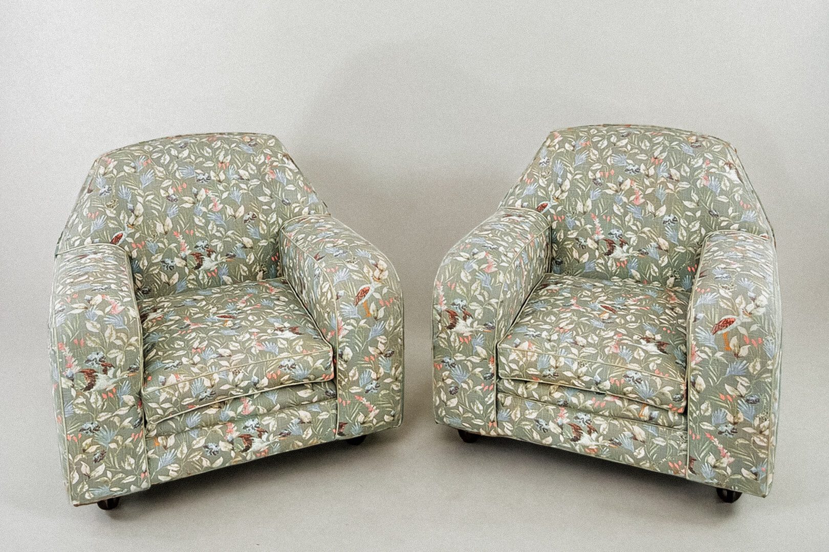Tub Chair Pair Reupholstery – Sage Green Botanical Print