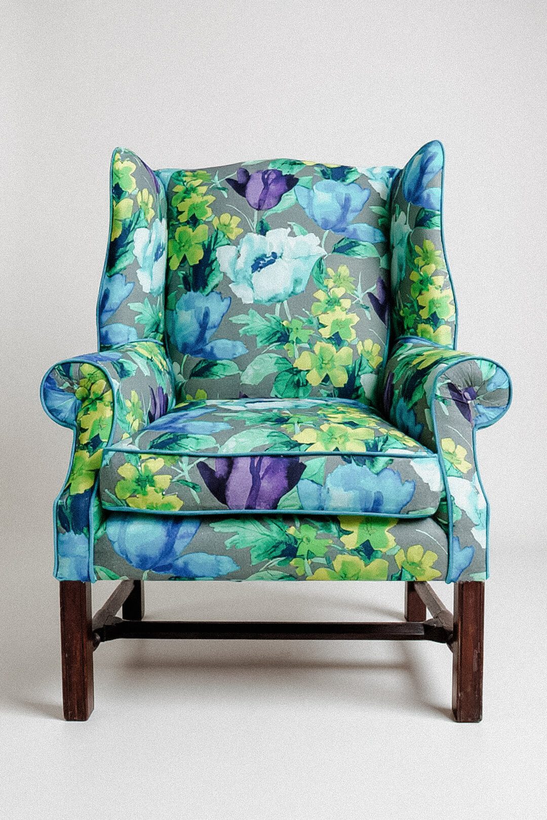 Traditional Wingback Chairs – Blue Green Floral Print