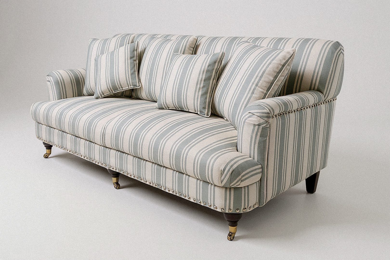 Traditional Three-Seater Sofa – Sage Green Stripe Upholstery