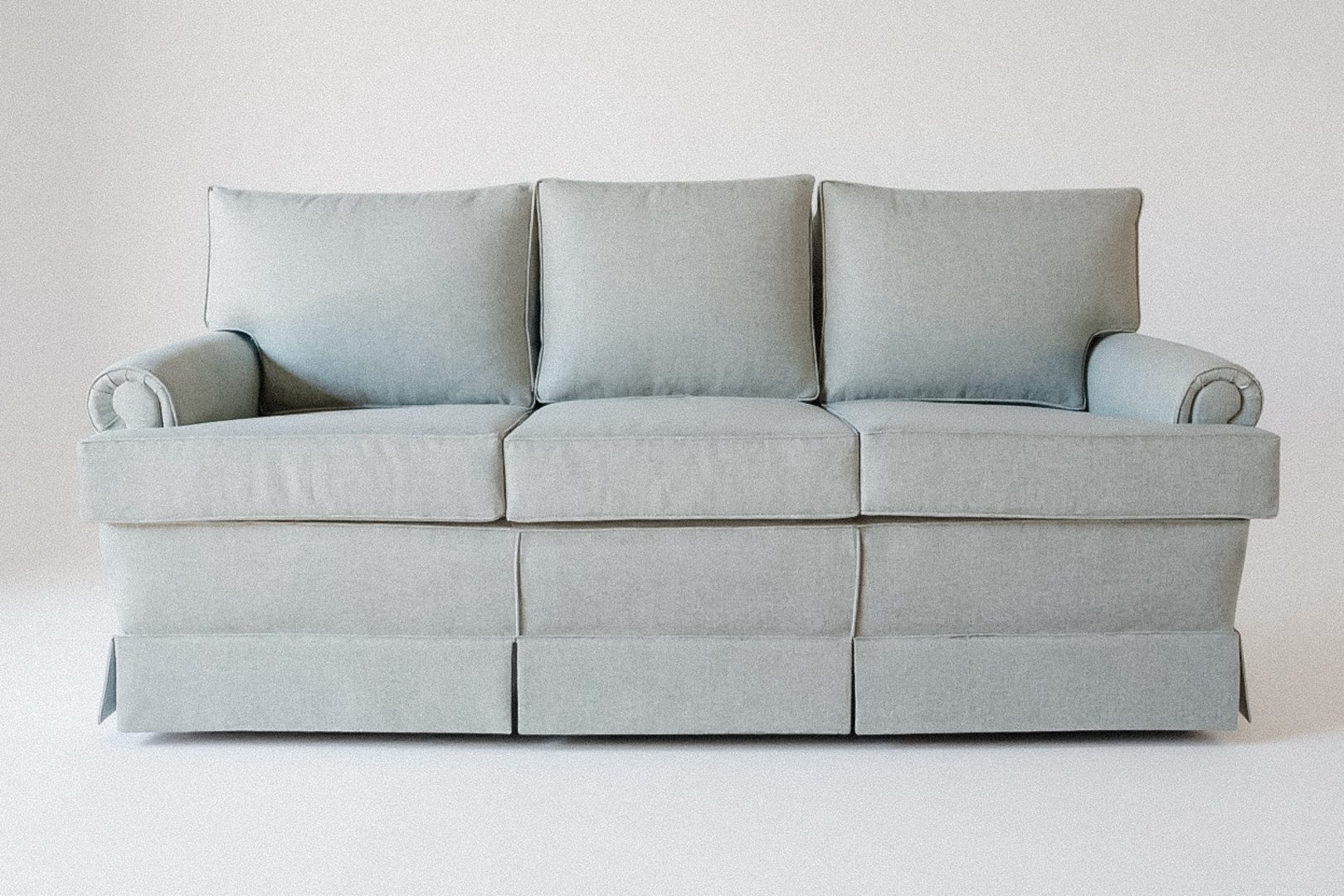Classic Three-Seater Sofa – Pale Blue Linen